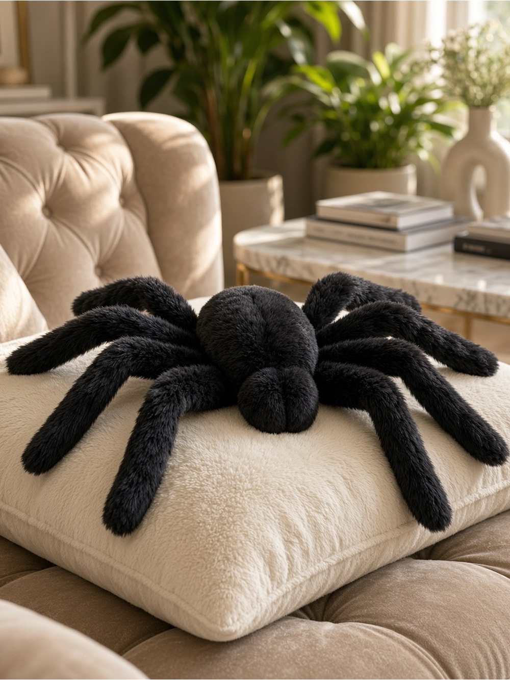 Pottery Barn Black Alpaca Spider Faux Fur Pillow